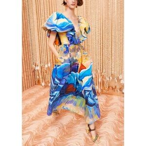 NWOT Ulla Johnson Maxi Ruffle Puff-Sleeve Francesca Cotton Dress